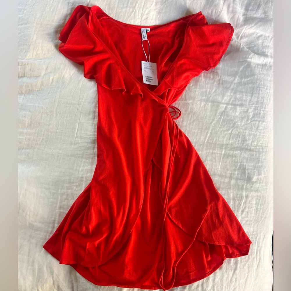 NWT - & Other Stories Red Orange Wrap Mini Dress